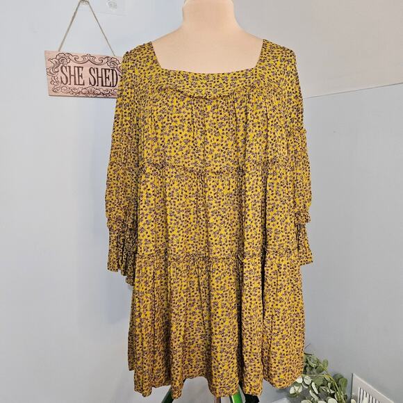 Easel Ruffled Tiered Long Sleeve Sundress Mini Babydoll Dress Boho Ditsy Floral - Picture 5 of 16